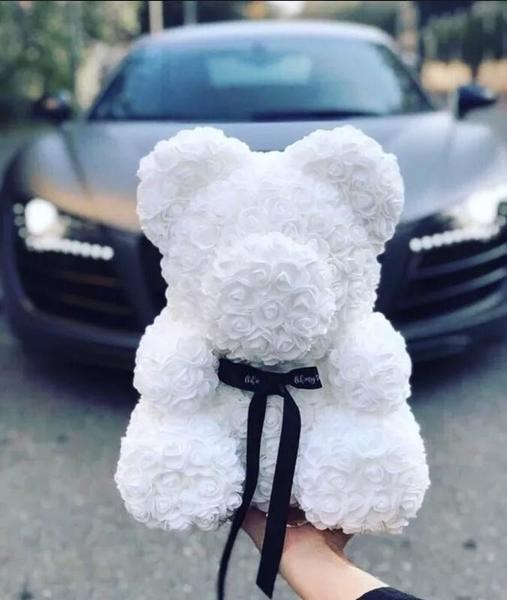 

Подарочный Мишка из 3d роз Happy Teddy 25 см в красивой подарочной упаковке мишка Тедди из роз подарок для девушки принцесcы Белый AVEONO337