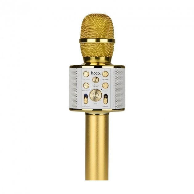 

Беспроводной Караоке Микрофон Колонка HOCO karaoke microphone BK3 |BT5.0, DSP, 3-6h, TF, USB| GOLD