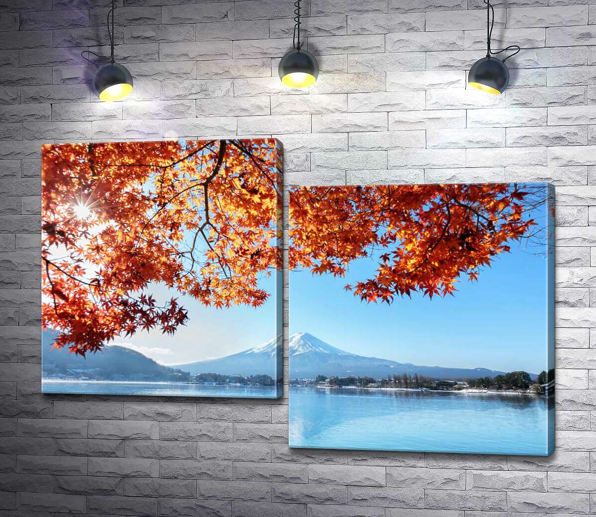 

Модульная картина ArtPoster Осенний вид на гору Фудзи (Mount Fuji) из вод озера 130x88 см Модуль №5