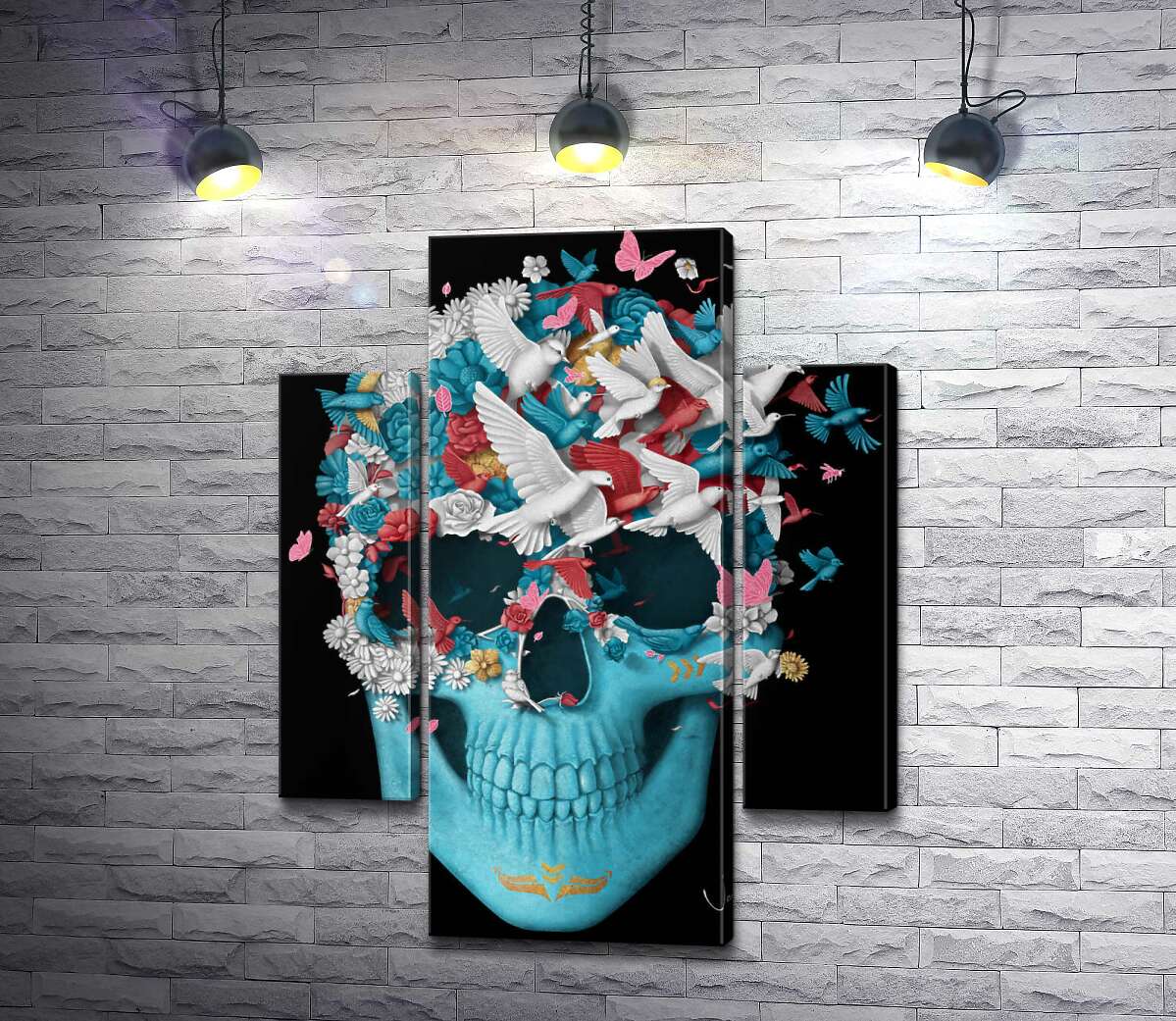 

Модульная картина ArtPoster Полет птиц сквозь цветочное поле на голубом черепе 100x130 см Модуль №7