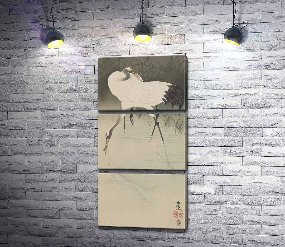 

Модульная картина ArtPoster Пара журавлей в камышах (Pair of cranes in reeds) – Охара Косон (Ohara Koson) 50x96 см Модуль №13