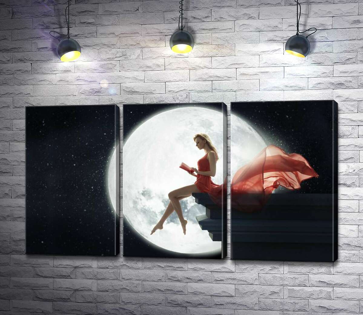 

Модульная картина ArtPoster Полная луна озарила силуэт девушки на крыше 132x73 см Модуль №11