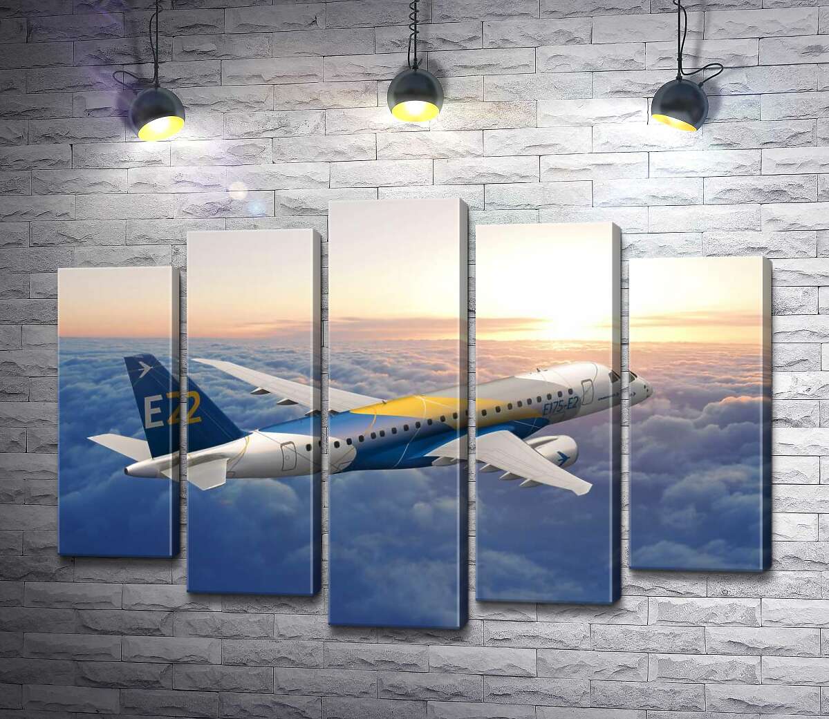 

Модульная картина ArtPoster Полет бразильского самолета Embraer E-Jet E2 над бескрайним облачным пространством 100x73 см Модуль №26