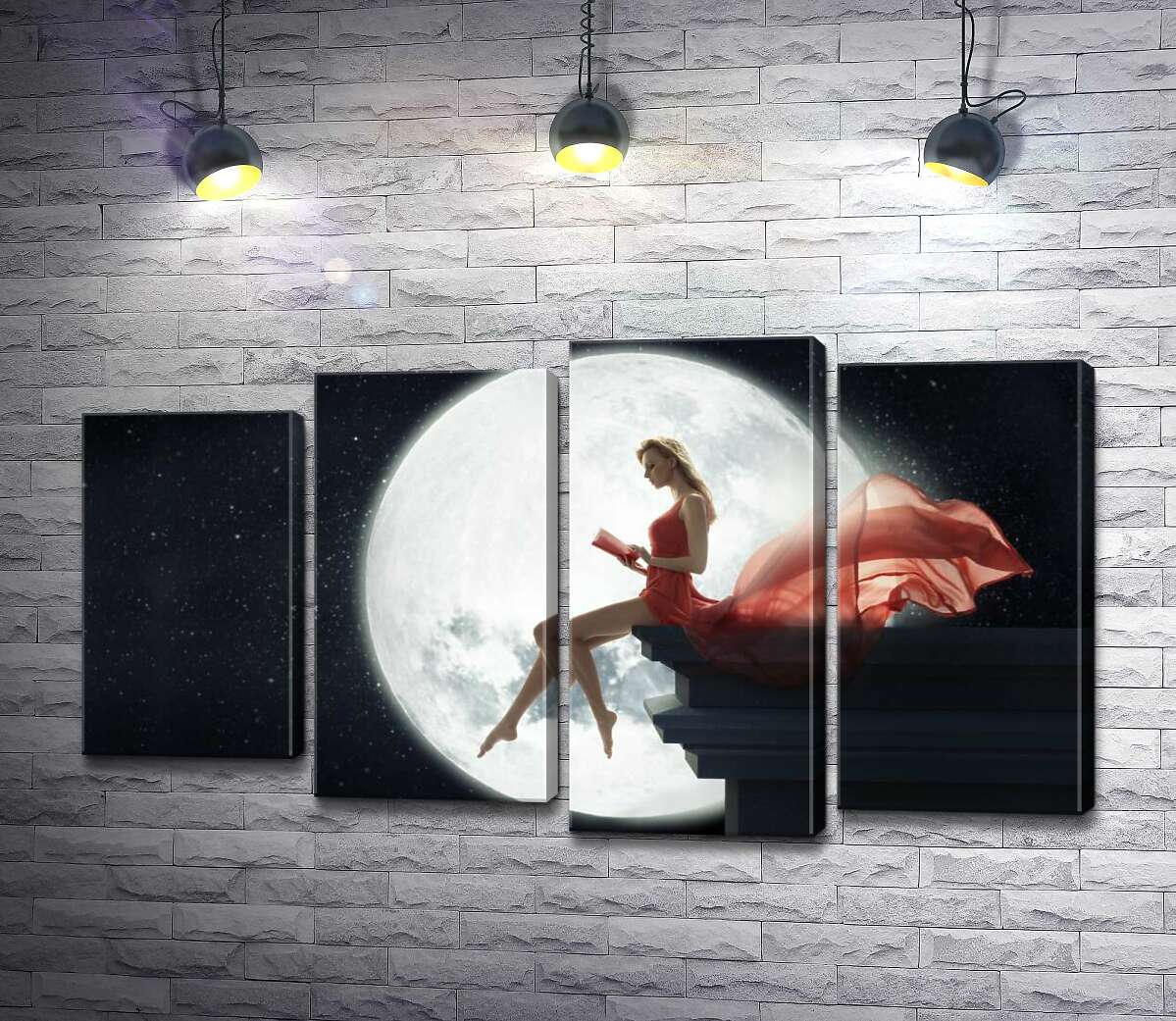 

Модульная картина ArtPoster Полная луна озарила силуэт девушки на крыше 80x47 см Модуль №21