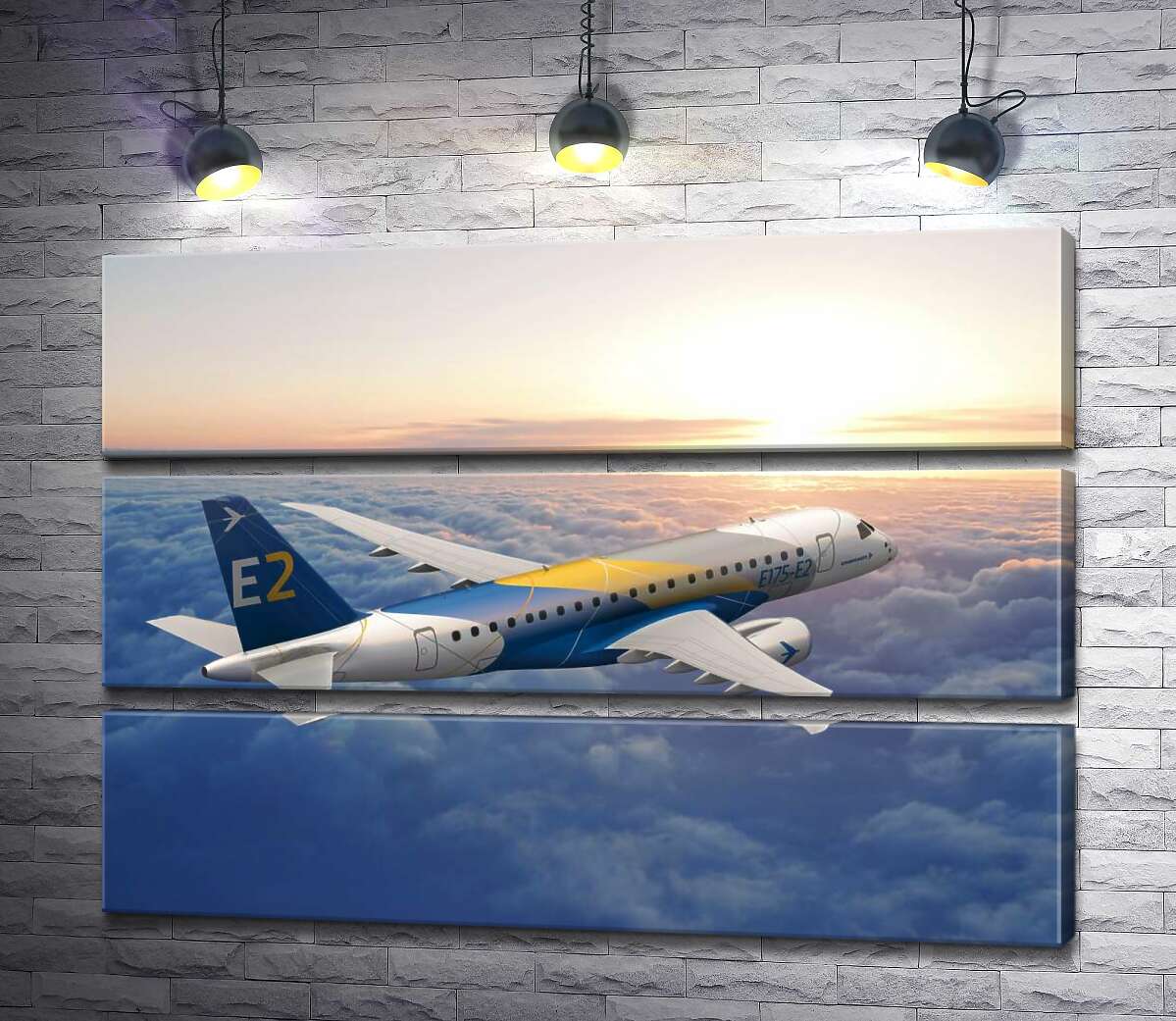 

Модульная картина ArtPoster Полет бразильского самолета Embraer E-Jet E2 над бескрайним облачным пространством 130x93 см Модуль №13