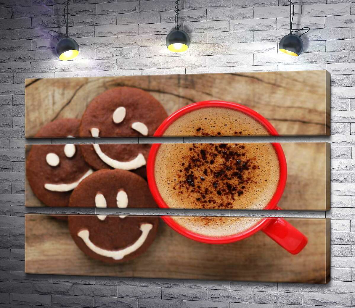 

Модульная картина ArtPoster Печенье-смайлики и праздничное капучино в красной чашке 100x69 см Модуль №13