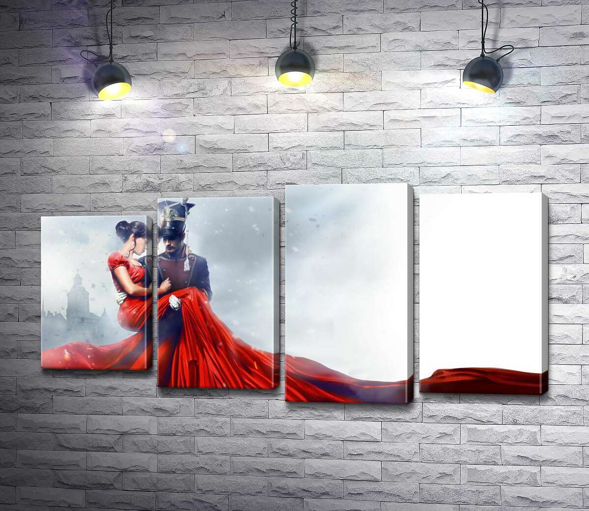 

Модульная картина ArtPoster Прекрасная дама в ярко-красном платье на руках у уланского офицера из фильма "Уланская баллада" 100x51 см Модуль №21