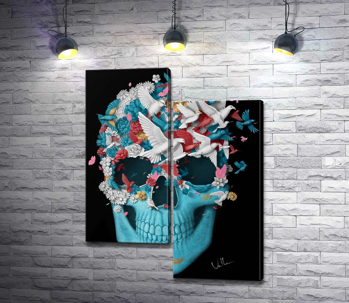 

Модульная картина ArtPoster Полет птиц сквозь цветочное поле на голубом черепе 100x130 см Модуль №5