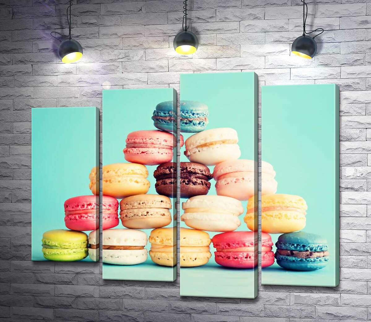 

Модульная картина ArtPoster Пастельная пирамида из миндальных макарон с воздушной кремовой серединкой 132x110 см Модуль №21
