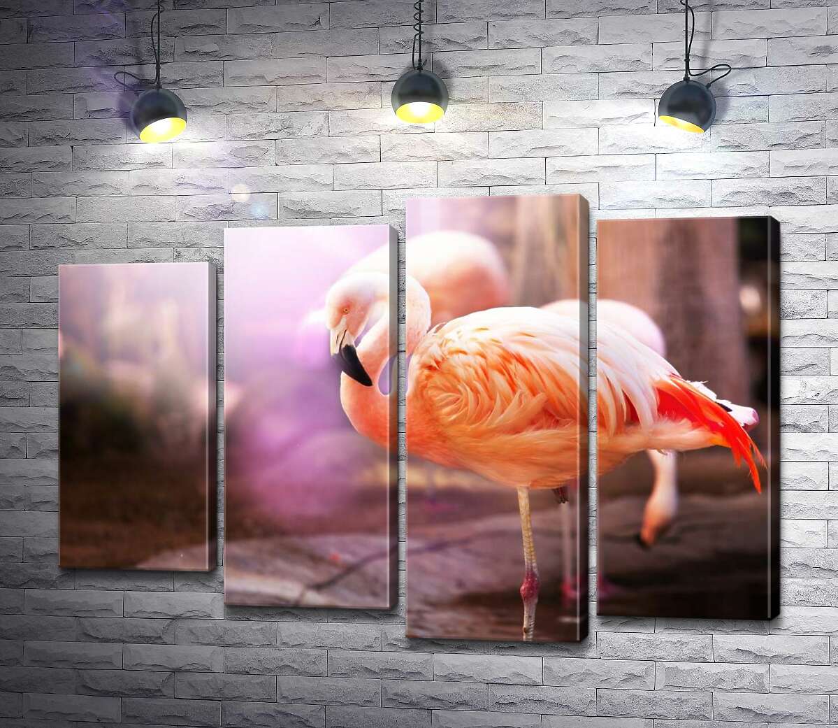 

Модульная картина ArtPoster Персиковые перья фламинго сверкают под солнечным светом 100x72 см Модуль №21