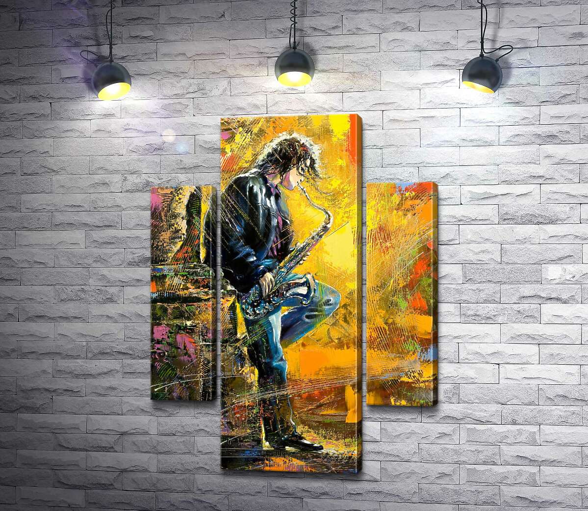 

Модульная картина ArtPoster Парень играет на саксофоне среди вечерней улицы 100x140 см Модуль №7