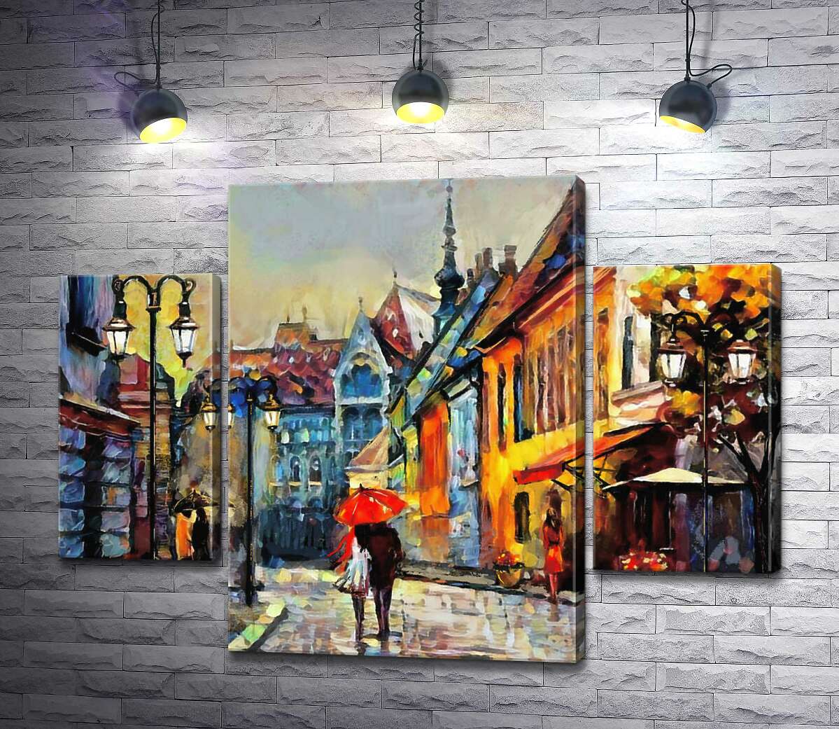 

Модульная картина ArtPoster Пара прогуливается по уютной осенней улице мимо старых европейских домов 80x60 см Модуль №7