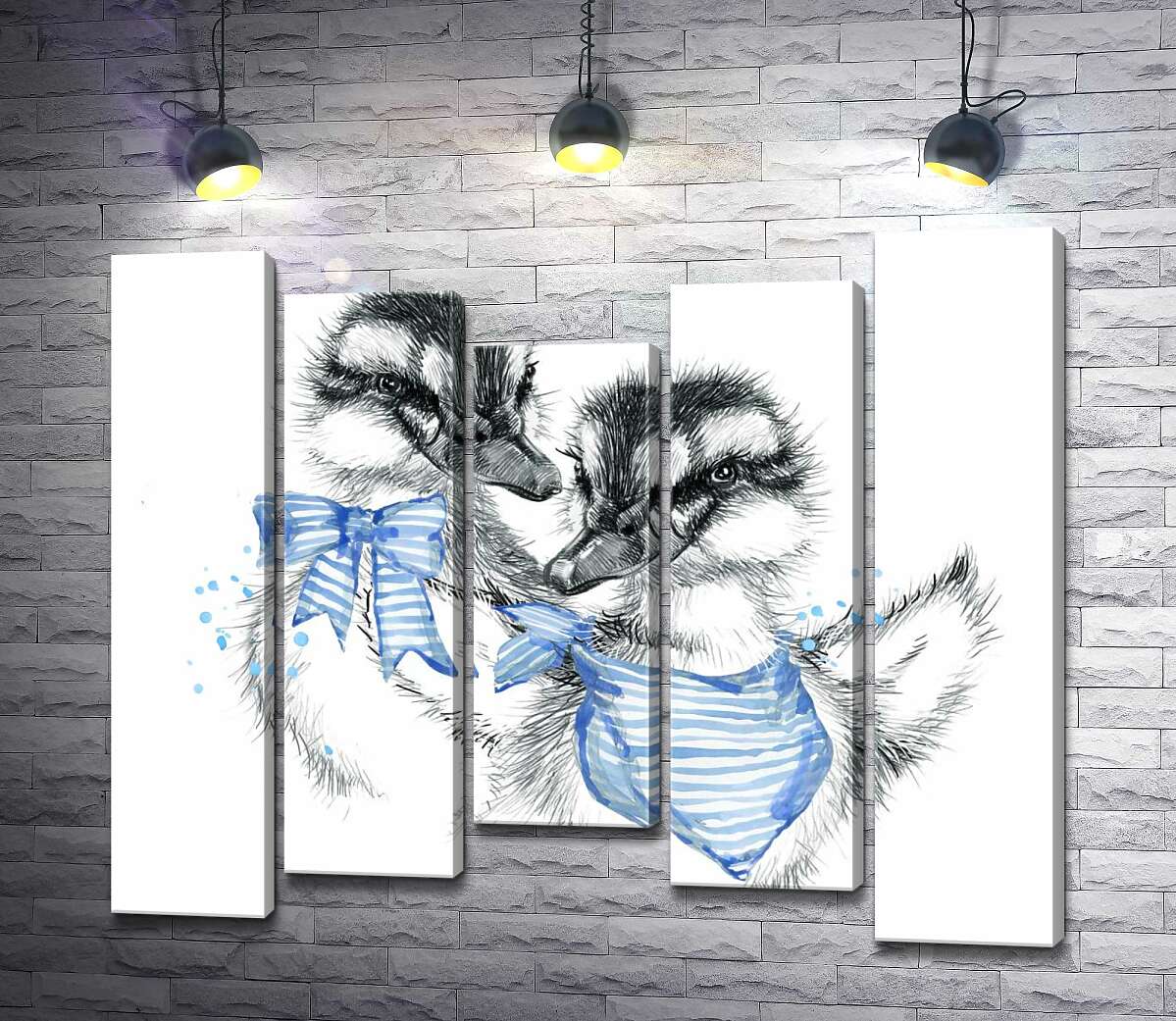 

Модульная картина ArtPoster Пара утят в платке и бабочке 130x111 см Модуль №28