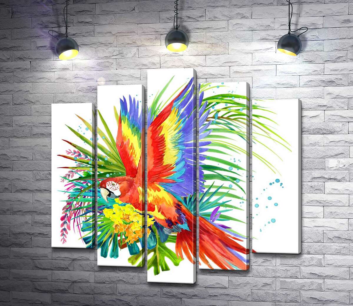 

Модульная картина ArtPoster Попугай ара среди тропических цветов 130x132 см Модуль №26