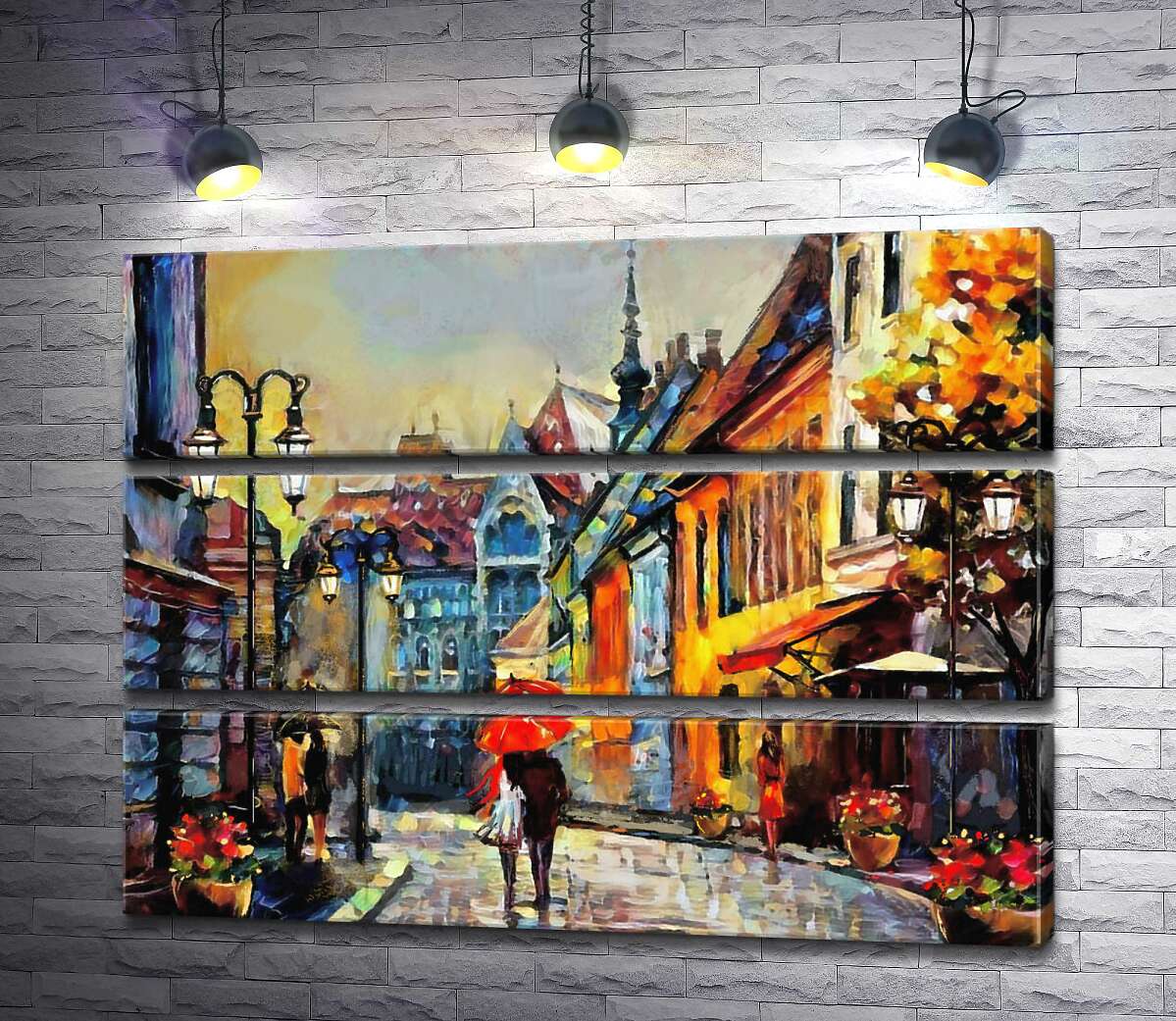 

Модульная картина ArtPoster Пара прогуливается по уютной осенней улице мимо старых европейских домов 100x75 см Модуль №13