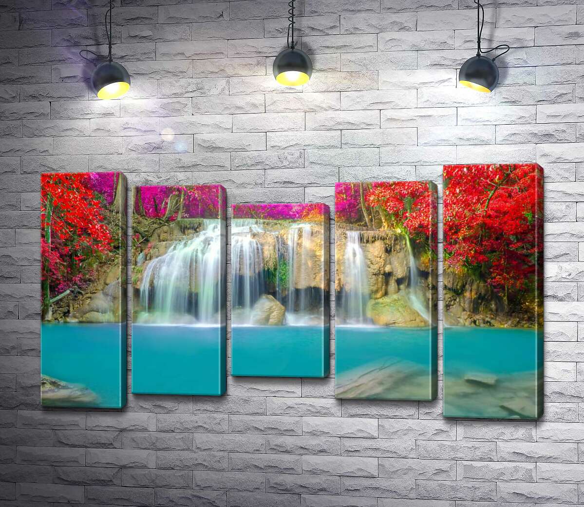 

Модульная картина ArtPoster Осенние цвета над каскадом водопада Эраван (Erawan falls) 130x75 см Модуль №28