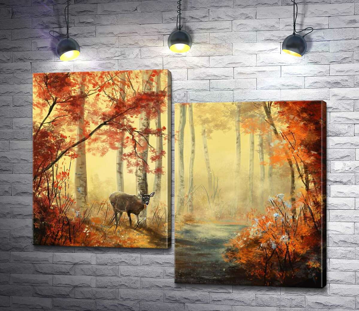 

Модульная картина ArtPoster Осторожный олень крадется зарослями осеннего леса 130x105 см Модуль №5