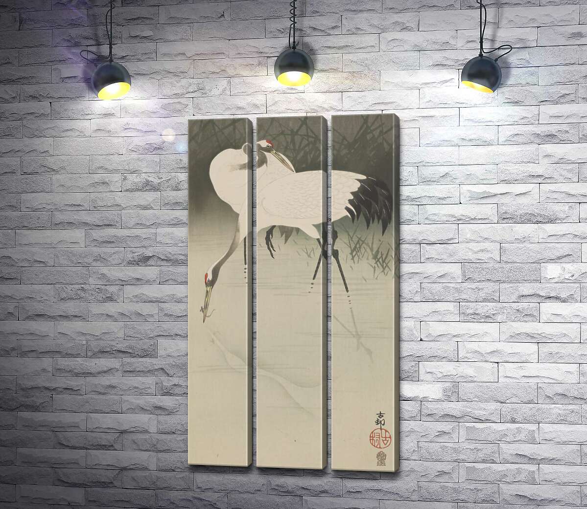 

Модульная картина ArtPoster Пара журавлей в камышах (Pair of cranes in reeds) – Охара Косон (Ohara Koson) 102x191 см Модуль №11