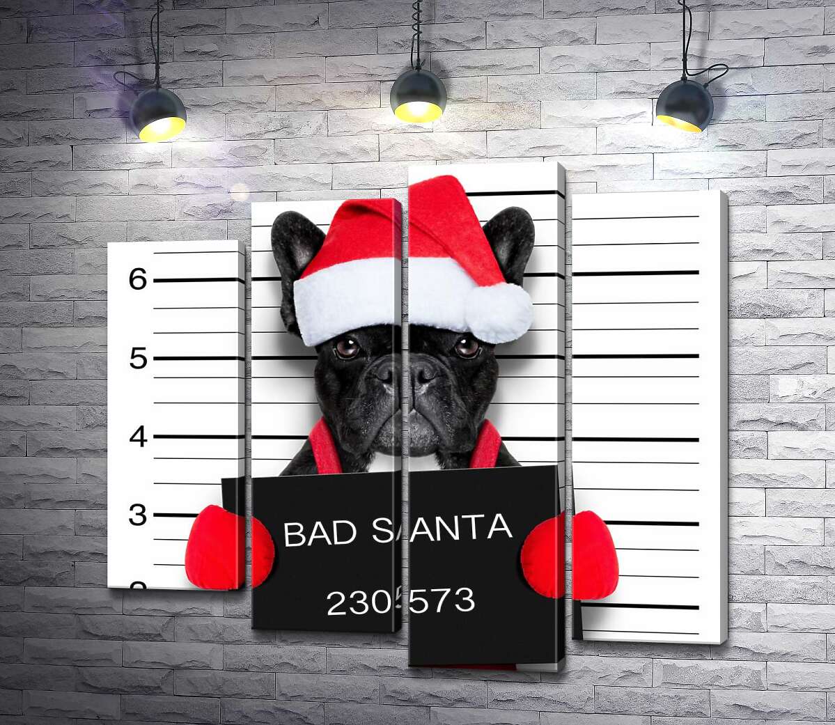 

Модульная картина ArtPoster Праздничный черный бульдог – "Bad Santa" 132x120 см Модуль №21