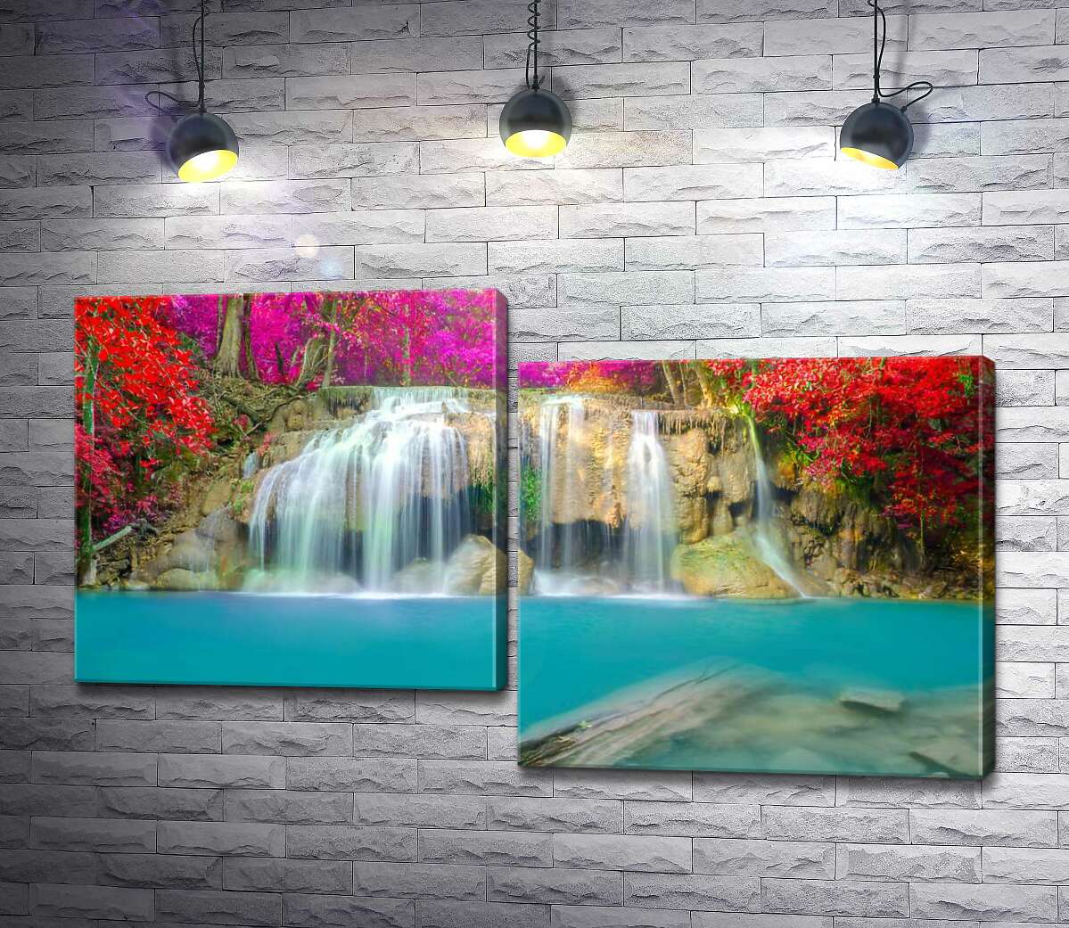 

Модульная картина ArtPoster Осенние цвета над каскадом водопада Эраван (Erawan falls) 130x76 см Модуль №5