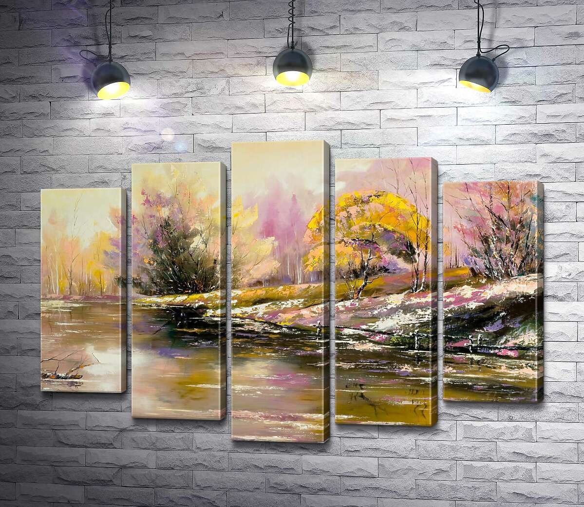 

Модульная картина ArtPoster Осенний снег выпал на берегу лесного озера 100x73 см Модуль №26