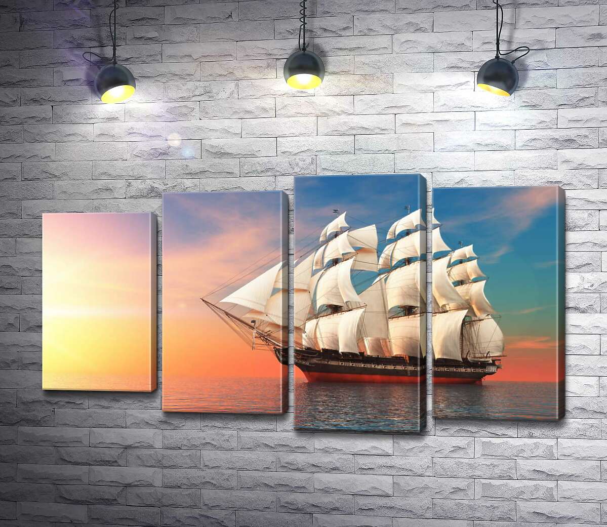 

Модульная картина ArtPoster Парусный корабль тихо плывет навстречу вечеру 132x75 см Модуль №21