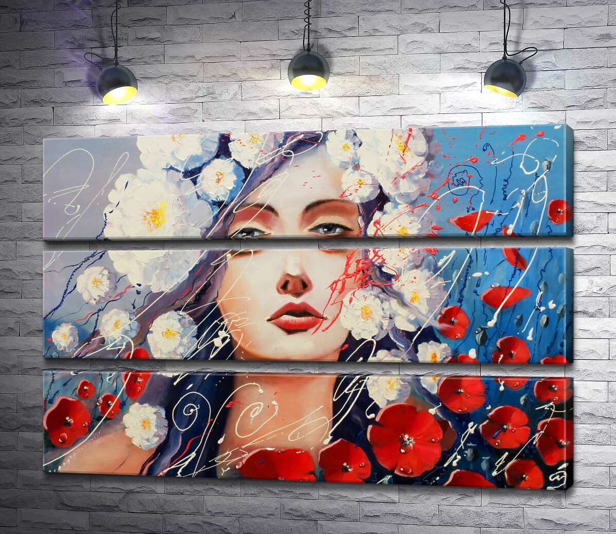 

Модульная картина ArtPoster Портрет девушки, украшенной белыми георгинами и красными маками 100x66 см Модуль №13