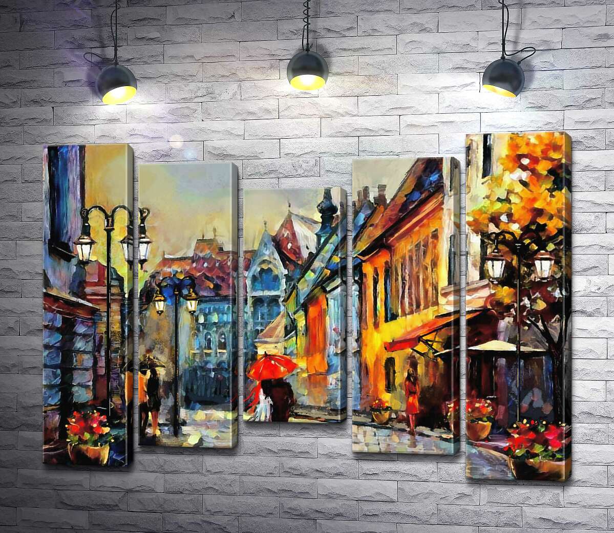 

Модульная картина ArtPoster Пара прогуливается по уютной осенней улице мимо старых европейских домов 100x75 см Модуль №28