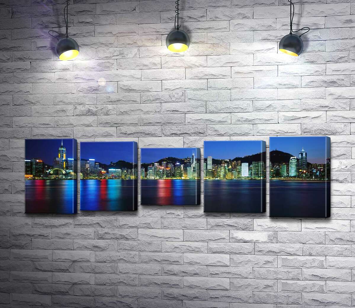 

Модульная картина ArtPoster Панорама цветных огней домов над ночной набережной 130x43 см Модуль №28