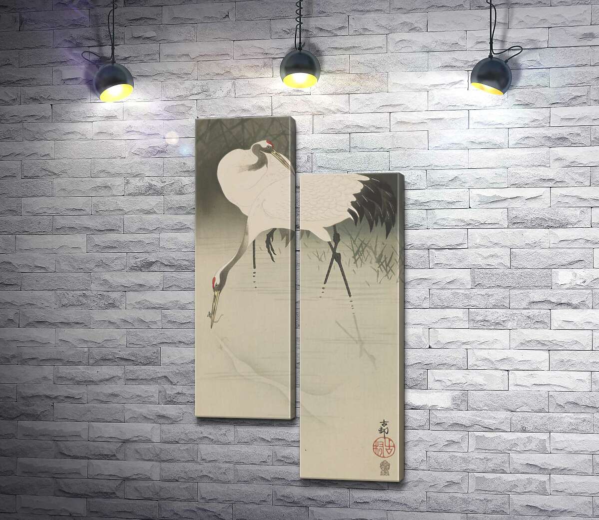

Модульная картина ArtPoster Пара журавлей в камышах (Pair of cranes in reeds) – Охара Косон (Ohara Koson) 50x96 см Модуль №5