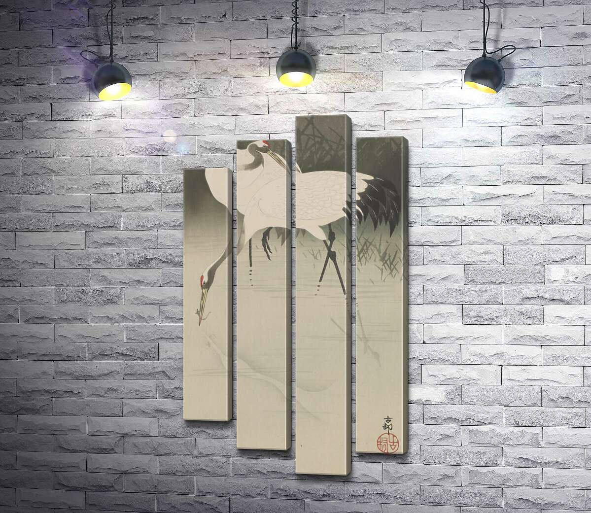 

Модульная картина ArtPoster Пара журавлей в камышах (Pair of cranes in reeds) – Охара Косон (Ohara Koson) 100x193 см Модуль №21
