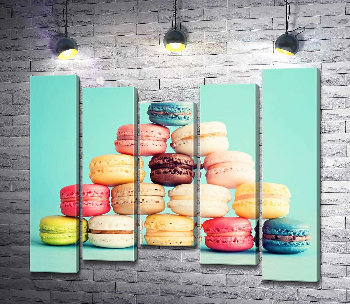 

Модульная картина ArtPoster Пастельная пирамида из миндальных макарон с воздушной кремовой серединкой 100x85 см Модуль №28