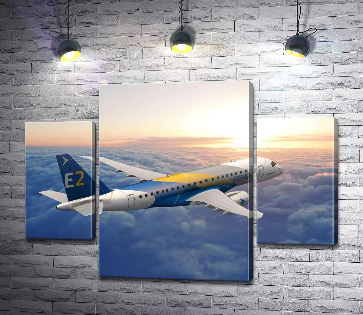 

Модульная картина ArtPoster Полет бразильского самолета Embraer E-Jet E2 над бескрайним облачным пространством 131x94 см Модуль №7