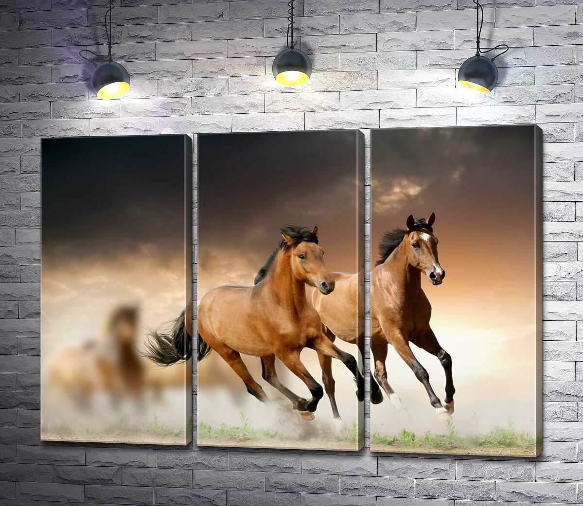 

Модульная картина ArtPoster Пара гнедых лошадей скачет впереди табуна 102x71 см Модуль №11