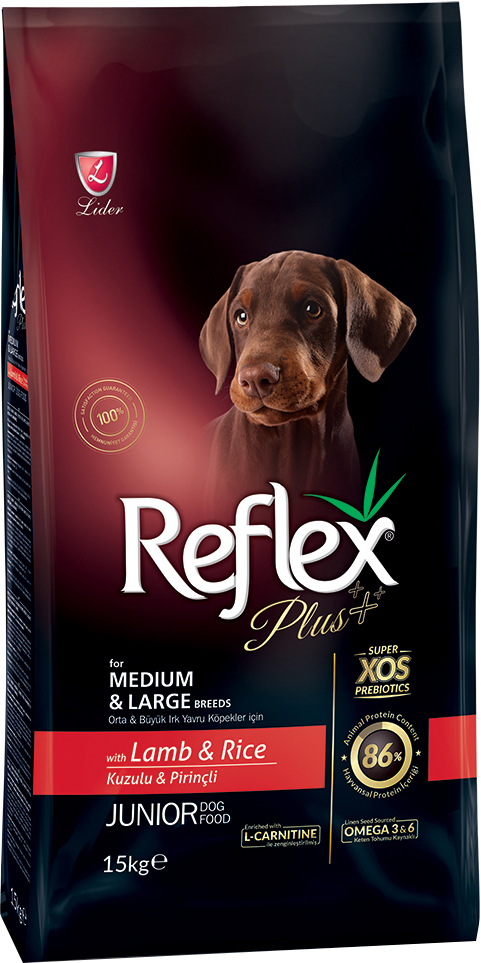

Полноценный и сбалансированный сухой корм Reflex Plus для щенков средних и крупных пород с ягненком и рисом 15 кг