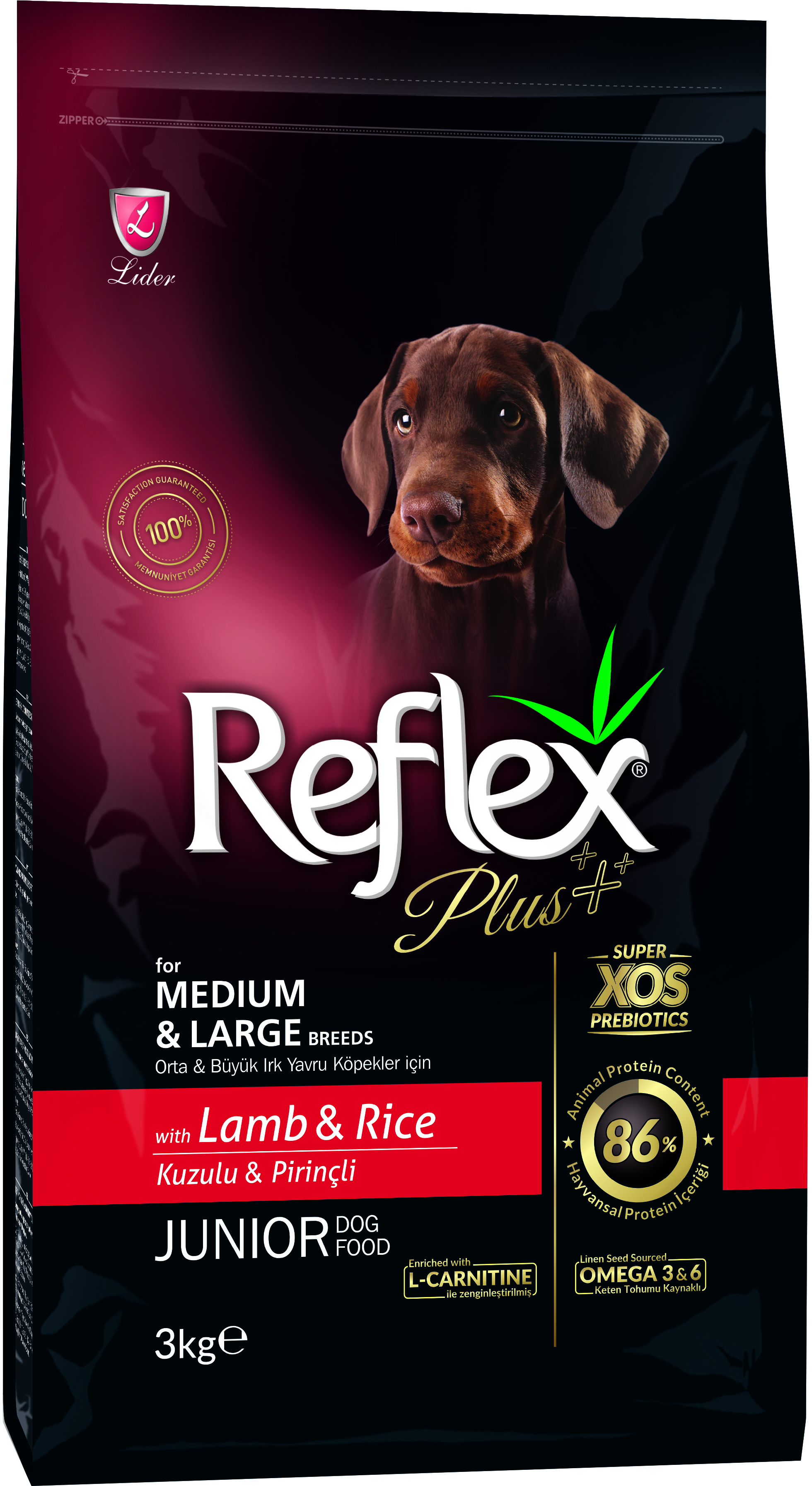 

Полноценный и сбалансированный сухой корм Reflex Plus для щенков средних и крупных пород с ягненком и рисом 3 кг