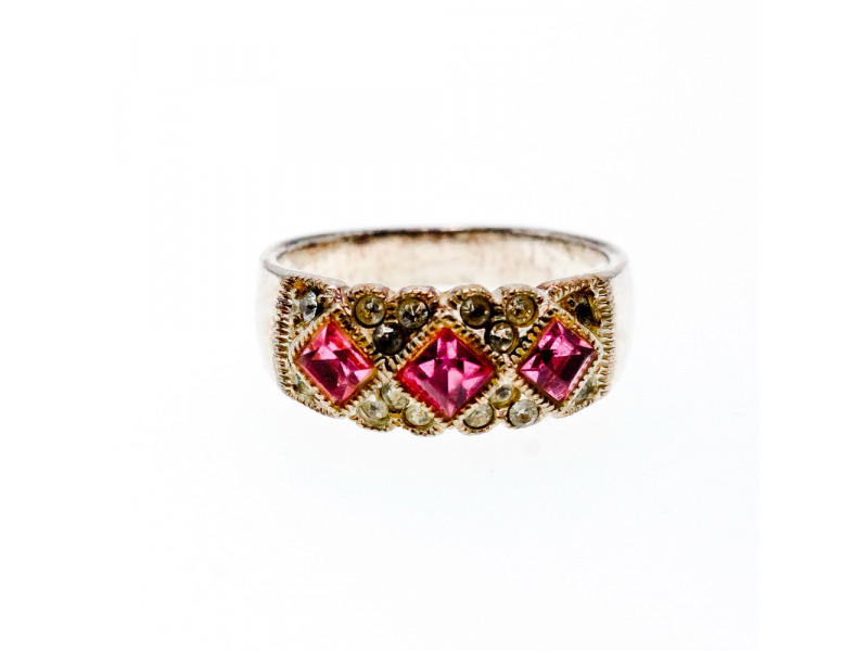 

Серебряное кольцо 925 пробы с розовыми и белыми Фианитами Sky Jewelry 001883