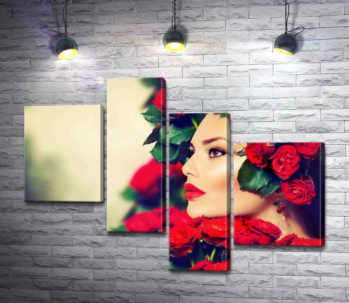 

Модульная картина ArtPoster Профиль девушки в украшении горяще-красных роз 130x97 см Модуль №20