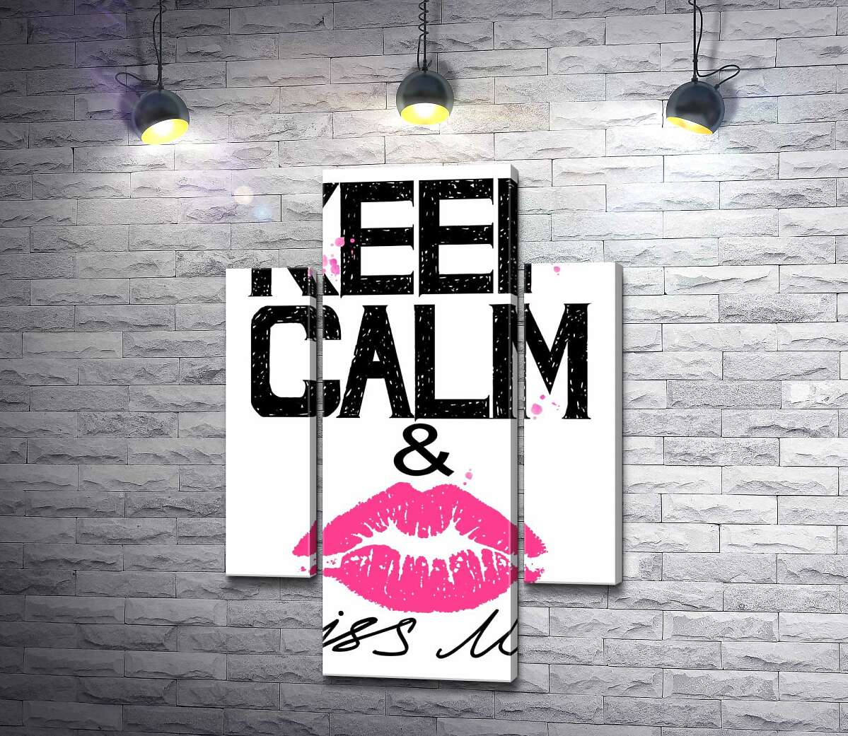 

Модульная картина ArtPoster Розовый отпечаток губ среди надписи "keep calm and kiss me" 100x148 см Модуль №7
