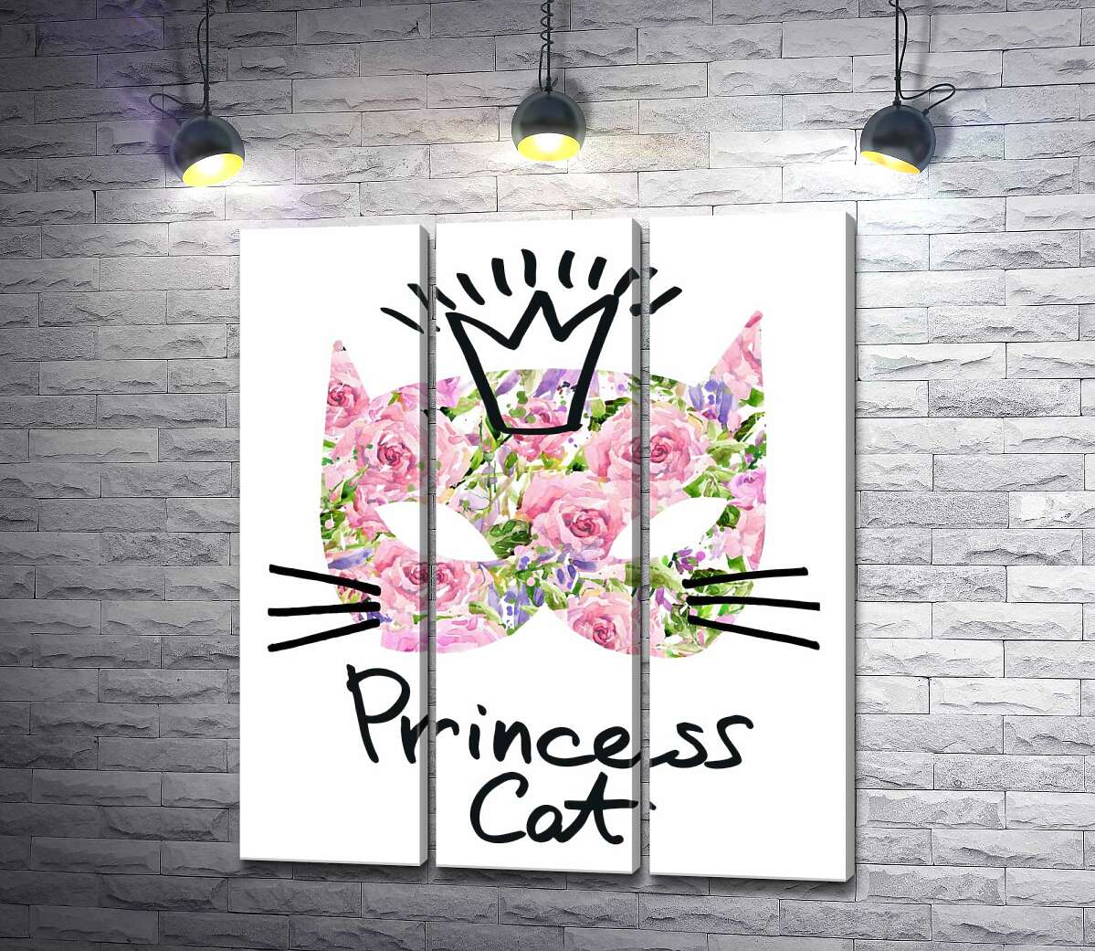 

Модульная картина ArtPoster Розовая маска кота с надписью "princess cat" 132x154 см Модуль №11