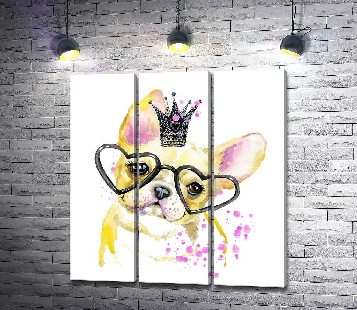 

Модульная картина ArtPoster Рыжий бульдог в очках и с короной смотрит с интересом 60x65 см Модуль №11