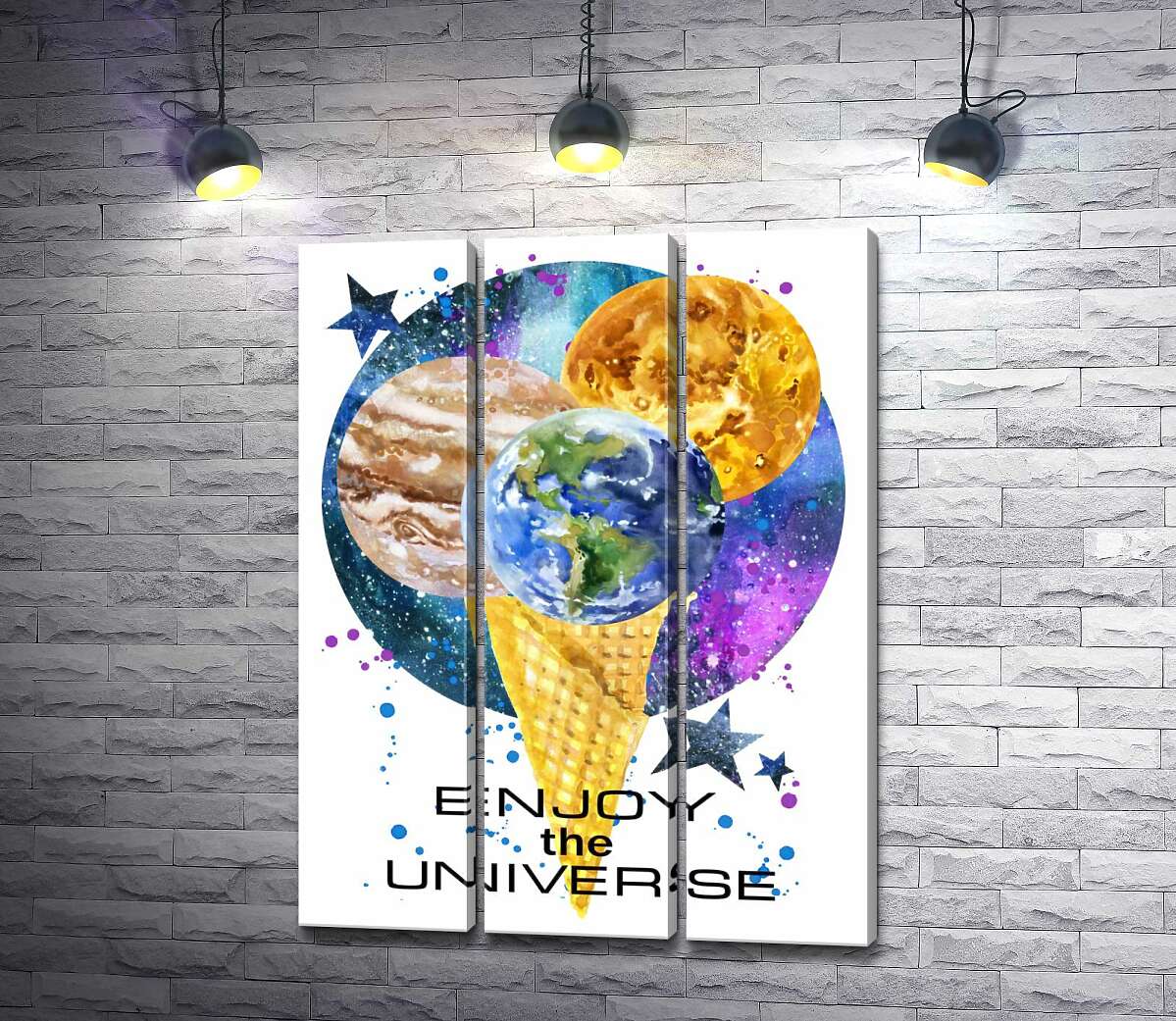 

Модульная картина ArtPoster Рожок мороженого с планетами и надписью "enjoy the universe" 60x82 см Модуль №11