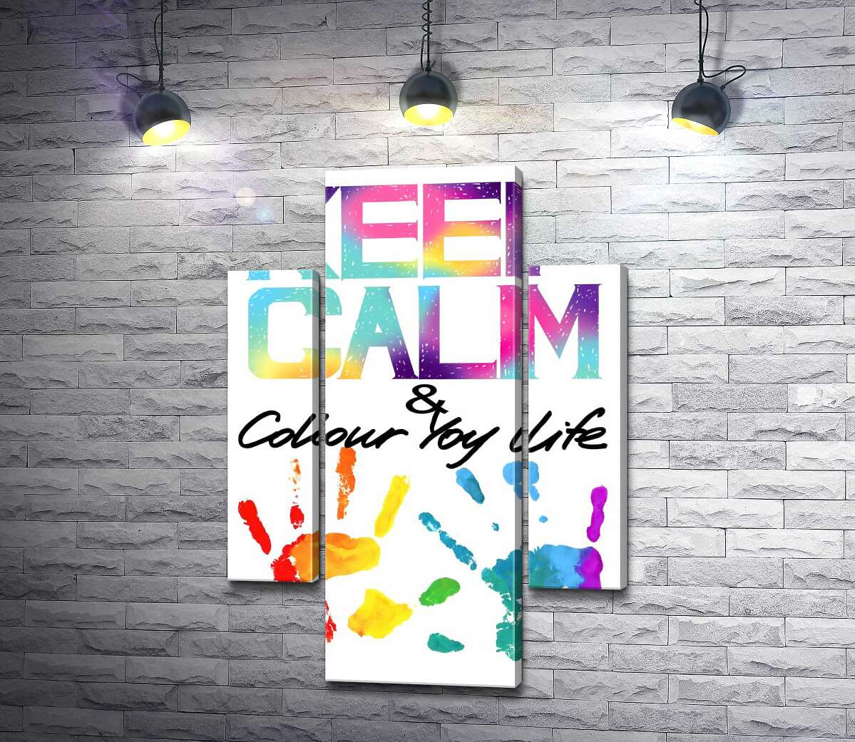 

Модульная картина ArtPoster Радужные отпечатки рук под надписью "keep calm and colour your life" 100x148 см Модуль №7