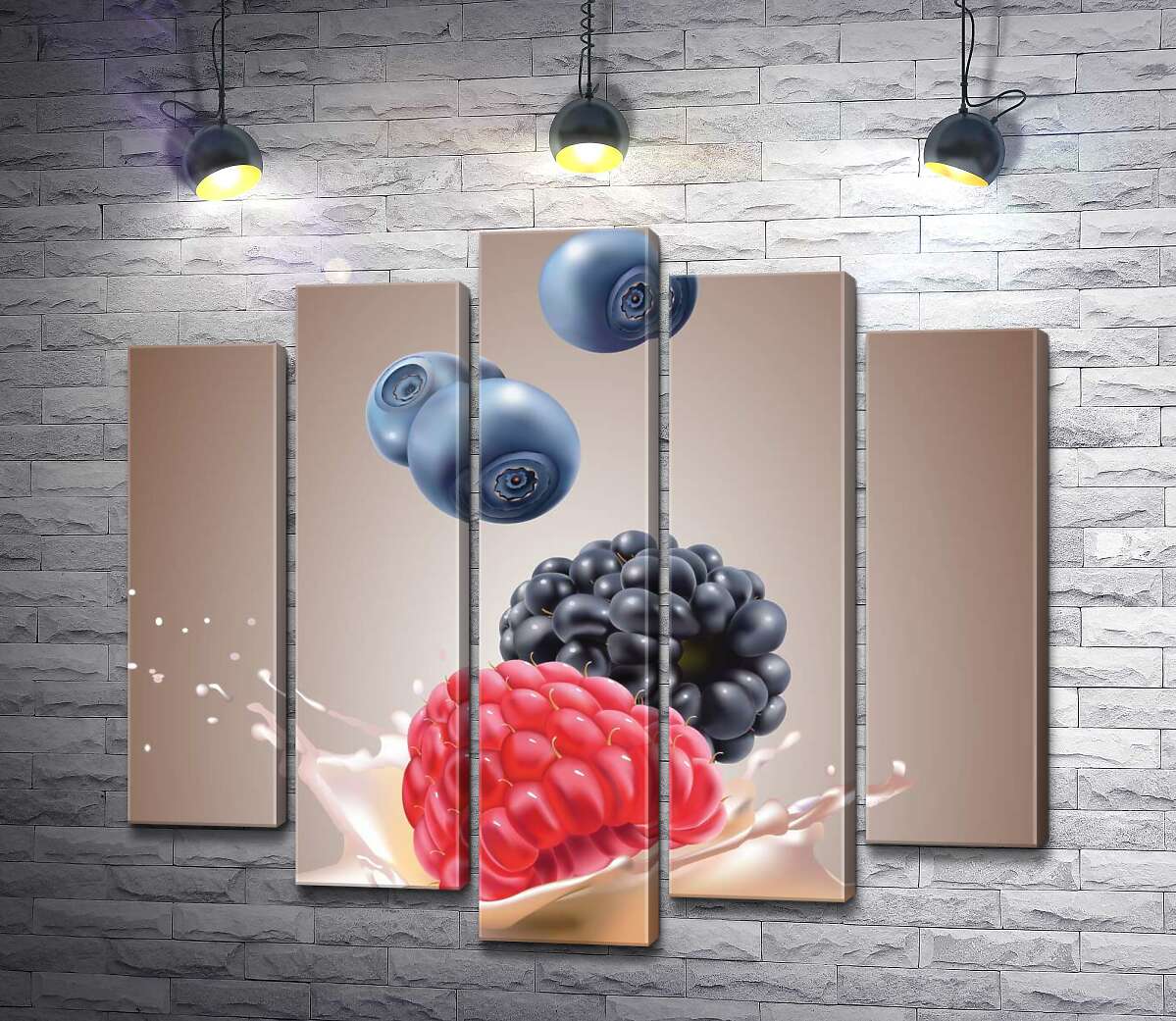 

Модульная картина ArtPoster Свежие ягоды падают на нежно-белую поверхность молока 100x93 см Модуль №26