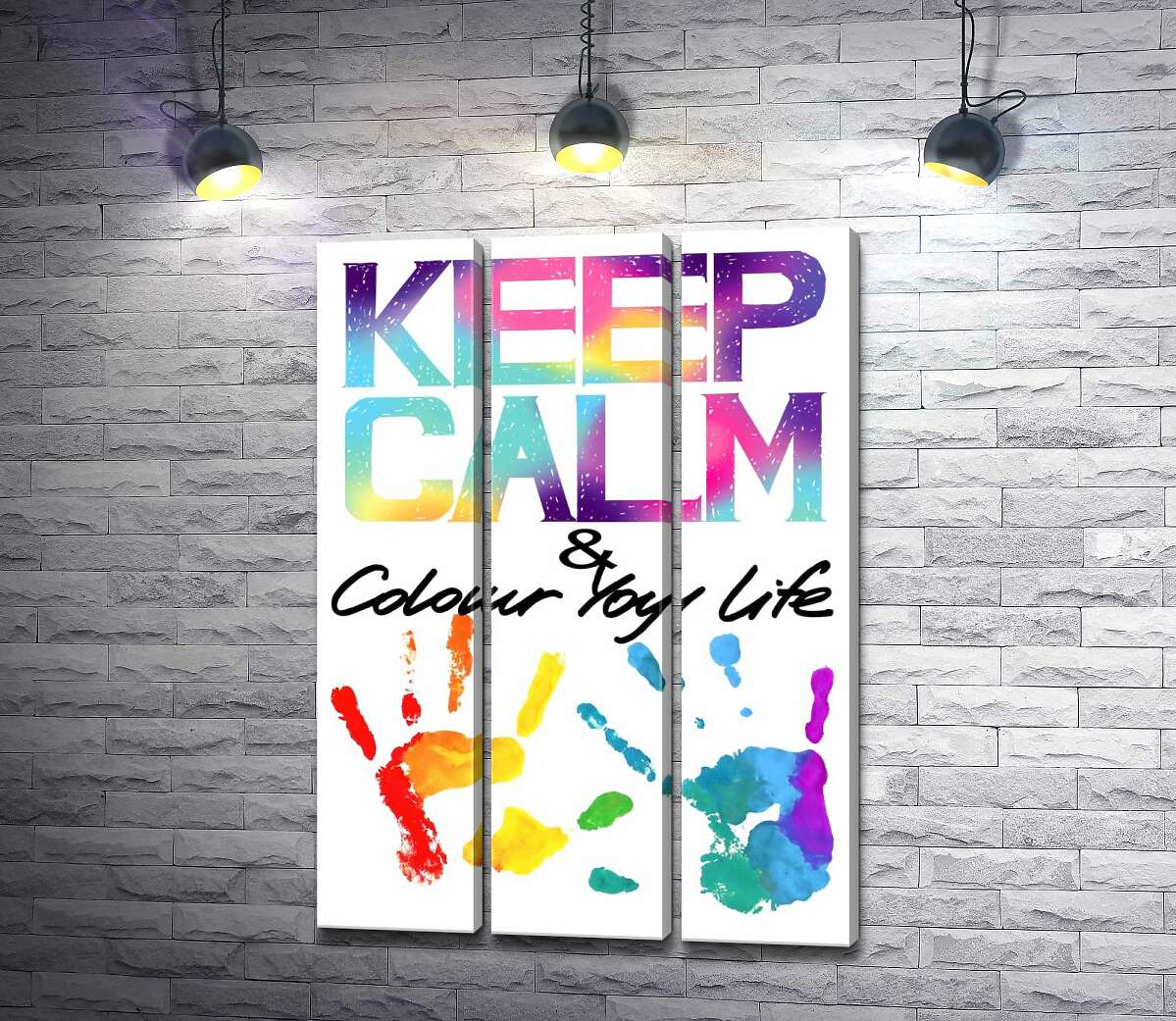 

Модульная картина ArtPoster Радужные отпечатки рук под надписью "keep calm and colour your life" 102x146 см Модуль №11