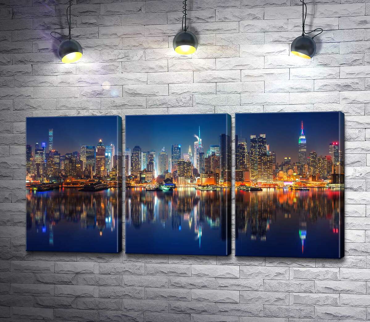 

Модульная картина ArtPoster Размытые силуэты небоскребов Манхэттена отражаются в темных водах пролива Ист-ривер (East River) 132x65 см Модуль №11