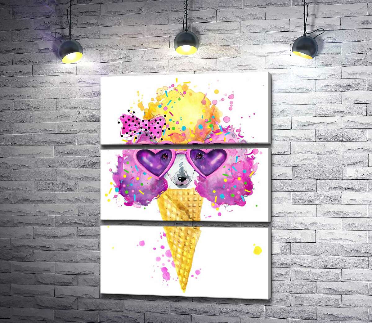 

Модульная картина ArtPoster Розовый пудель с желтой челкой выглядывает из рожка мороженого 100x132 см Модуль №13