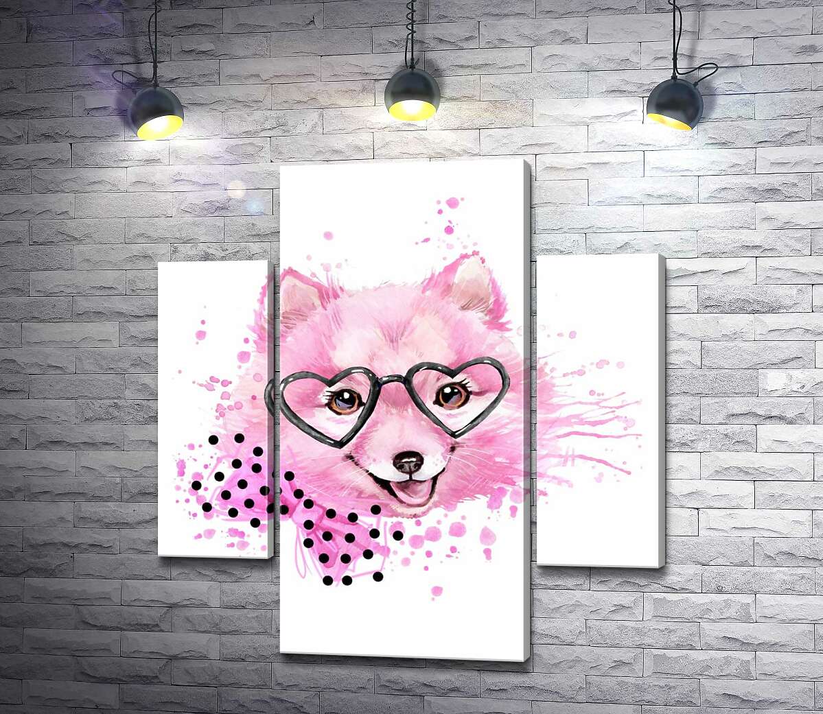 

Модульная картина ArtPoster Пушистая мордашка розовой собаки в очках и с бантиком на шее 80x89 см Модуль №7