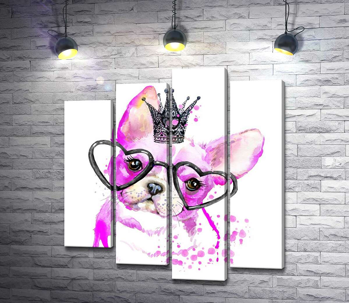 

Модульная картина ArtPoster Розовый французский бульдог с короной и очками 80x89 см Модуль №21