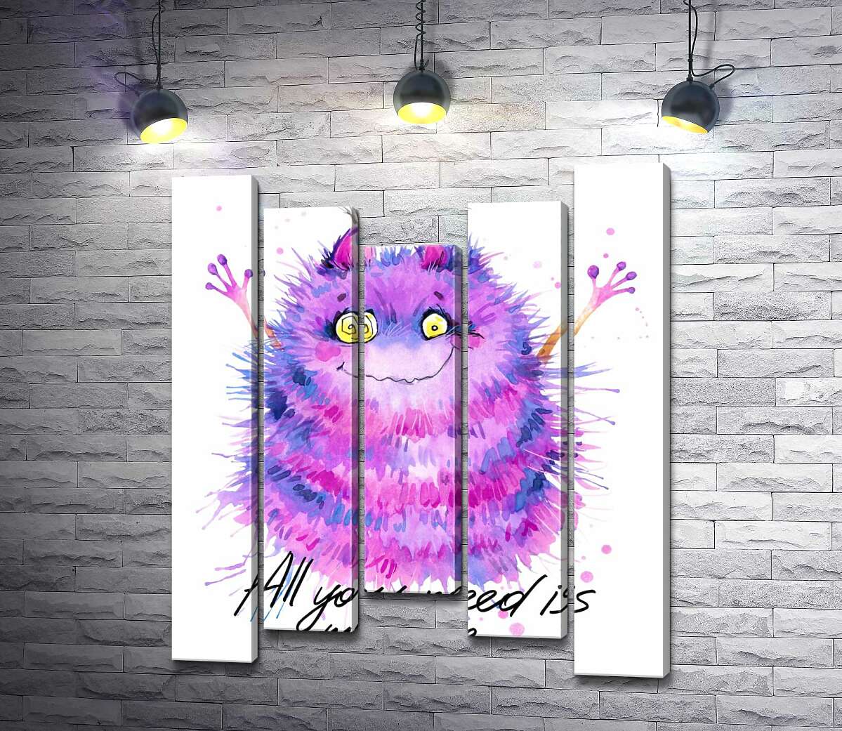 

Модульная картина ArtPoster Пушистый фиолетовый монстр с надписью "all you need is monster" 100x120 см Модуль №28